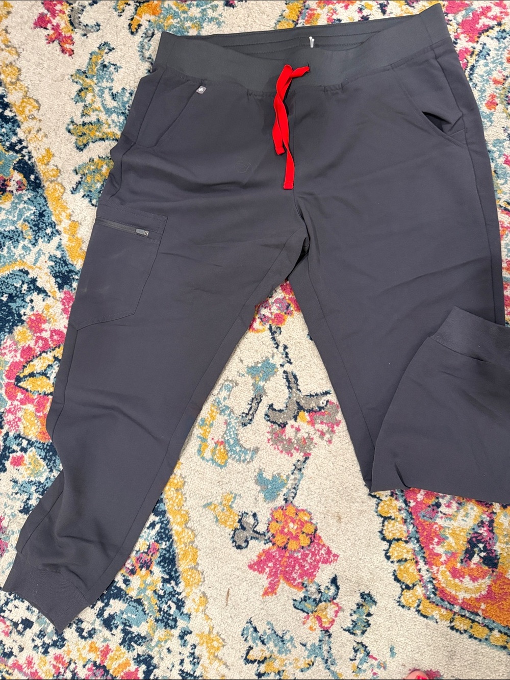 Figs Gray Jogger scrub pants with Red Drawstring